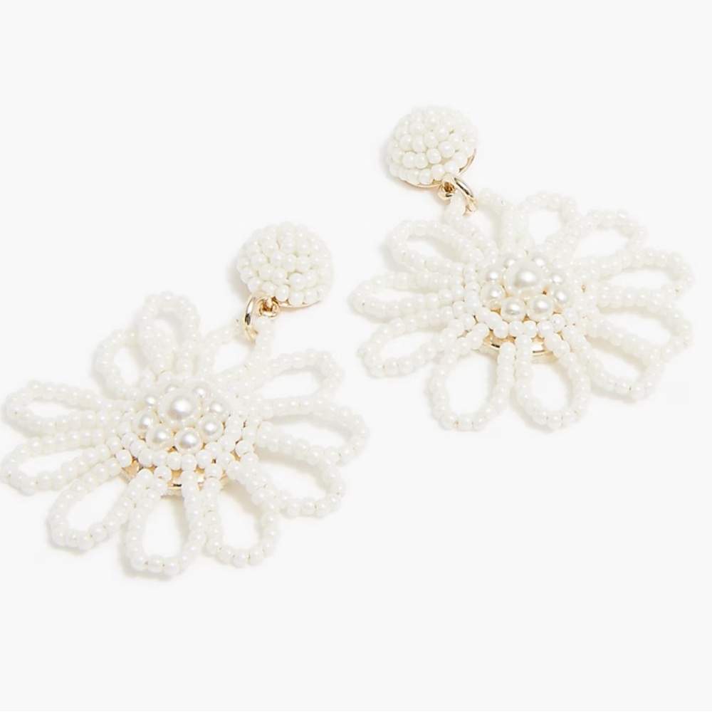 NWT J.CREW BEADED FLOWER  STATEMENT EARRINGS WHITE